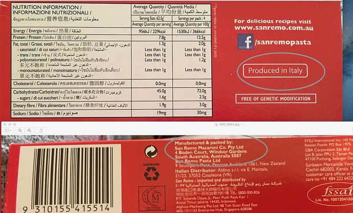 San Remo pasta box