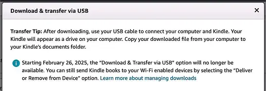 Screenshot by David Gewirtz in https://www.zdnet.com/article/last-chance-to-download-your-kindle-books-amazon-is-killing-this-option-tomorrow/