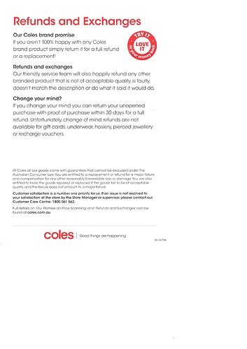 Coles Refunds & Exchanges Policy 02.06.2021